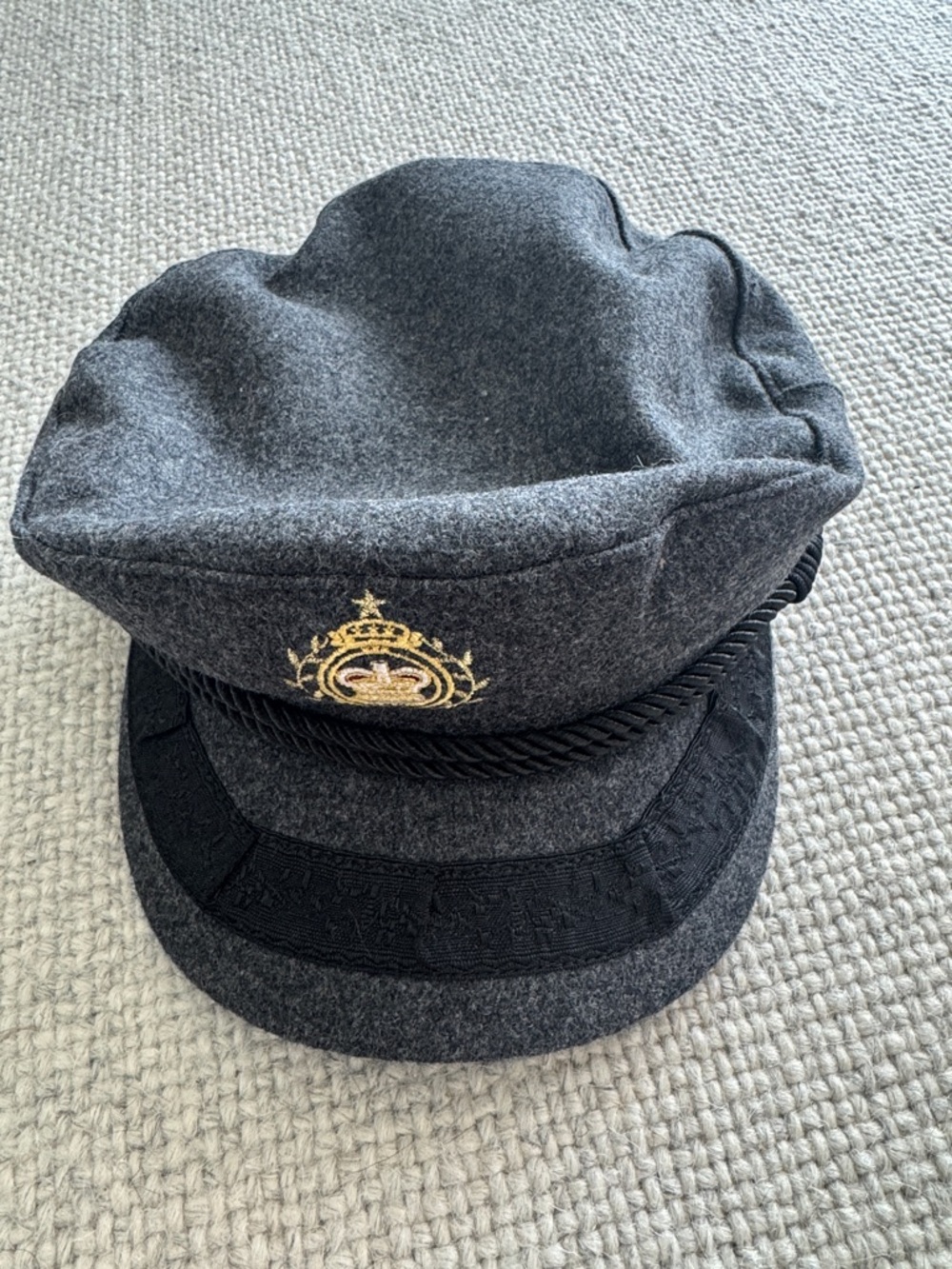 Free People Gray Wool Sailor Cap with Gold Crest